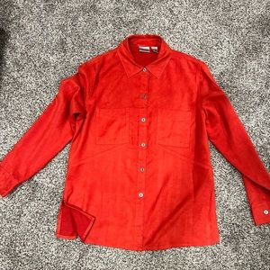 Faux suede long sleeve button down shirt